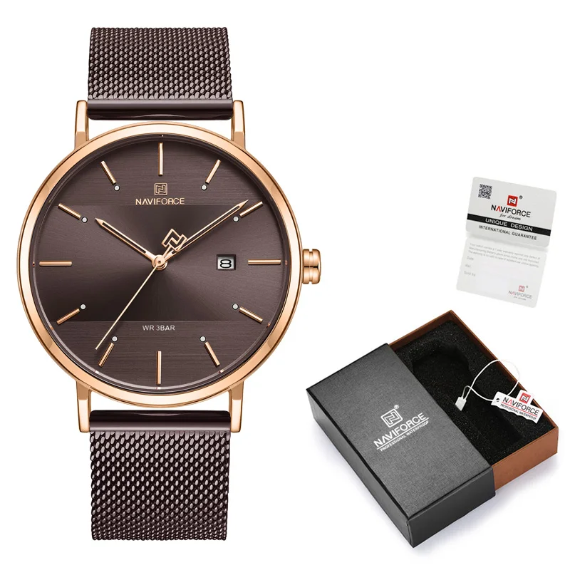 Мужские часы Лидирующий бренд NAVIFORCE простые кварцевые часы мужские стальные сетчатые водонепроницаемые часы с коробкой набор для продажи Relogio Masculino - Цвет: CE-Box-B