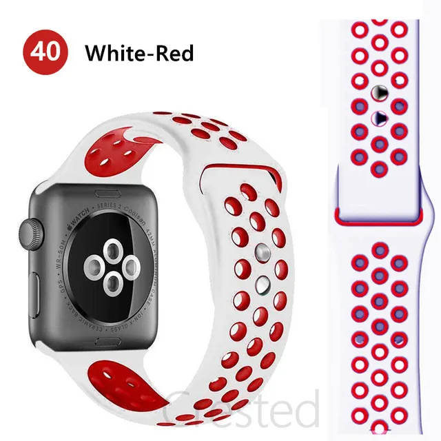 Silicone Strap For apple Watch band 44mm 40mm 45mm 41mm 40 44 mm Breathable Accessories watchband bracelet iWatch 3 4 5 se 6 7 white-red 38