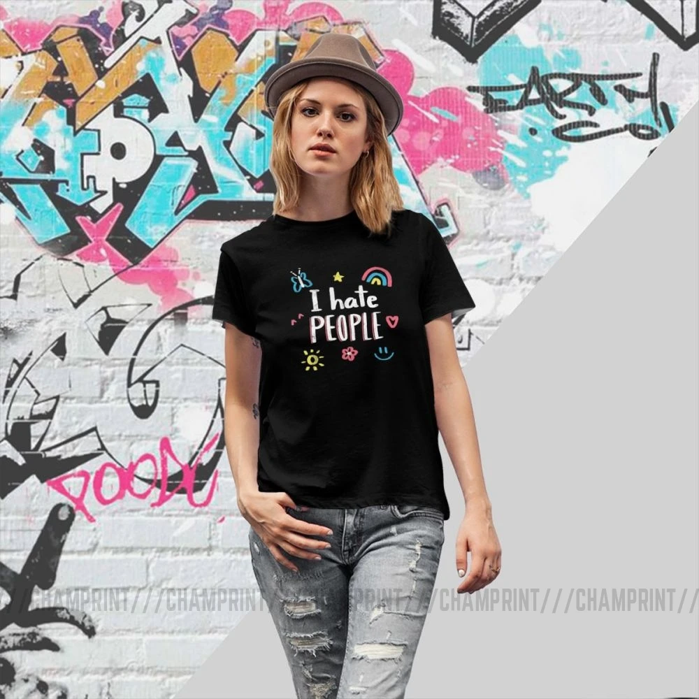 Футболки для женщин с надписью «I Hate People», «Smile», «Rainbow», «Flower», «Butterfly», «Harajuku», топы, футболки, винтажная Хлопковая женская одежда
