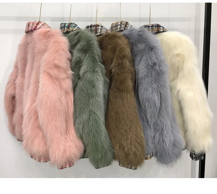 rf2041 Turn Down Collar New Arrival Woman's Real Fox Fur Jacket Fashion Natural Fur Coat for Ladies