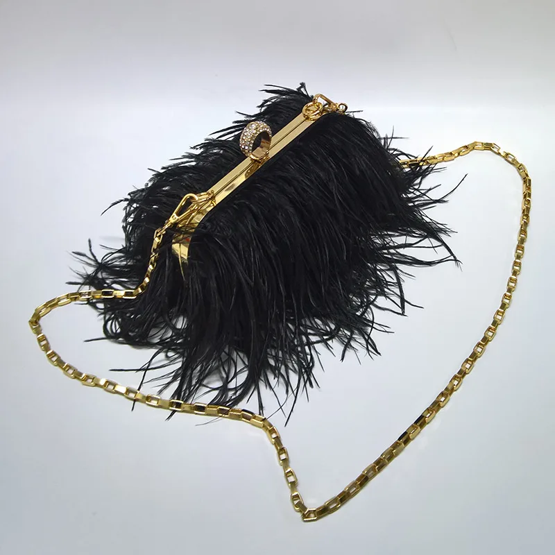 Дизайнерский страусиный мех кошелек с принтом пера Клатч женский клатч алмазные кольца на костяшки вечерняя сумочка сумочки на цепочке вечерние XA531H