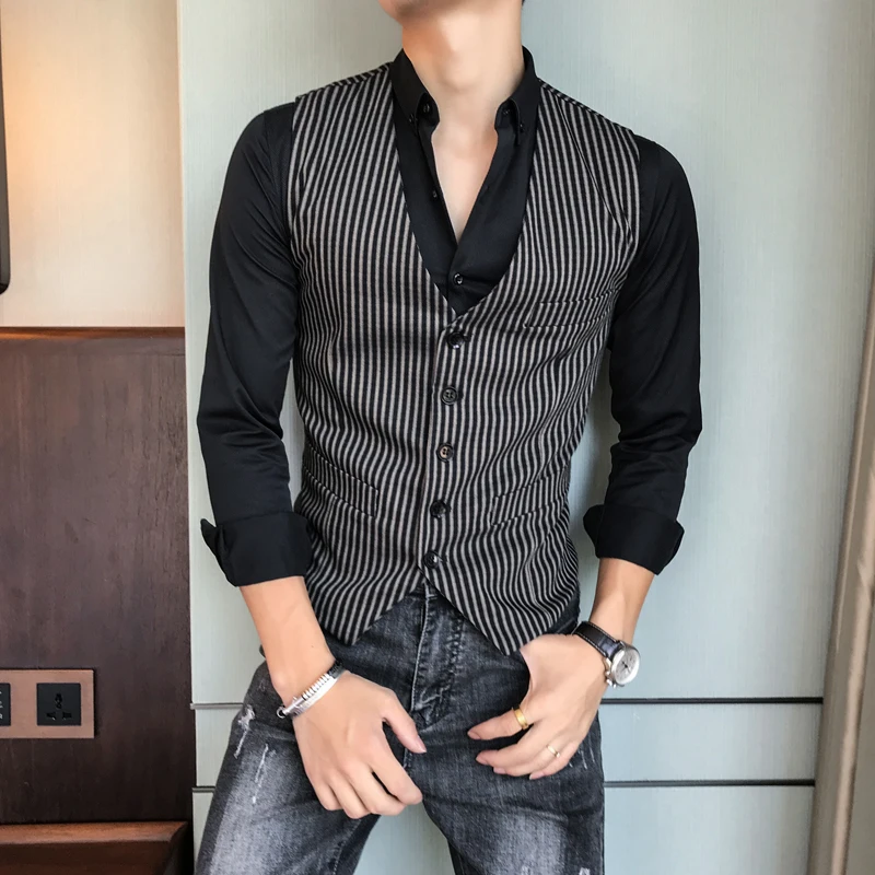 

Mens Striped Waistcoats Colete Slim Fit Masculino Sleeveless Jackets Mens British Smoking Masculino Suit Vests for Mens Vintage