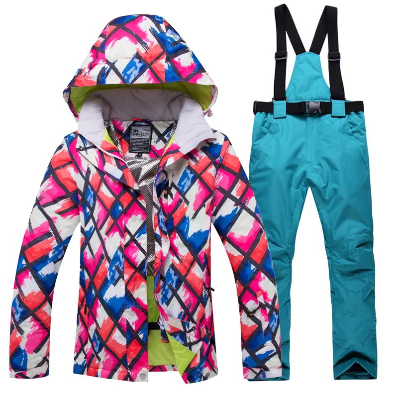 Зимний женский лыжный костюм, уличный русский-30 градусов, ветронепроницаемый Теплый Сноуборд, лыжная куртка+ штаны, дышащая спортивная одежда