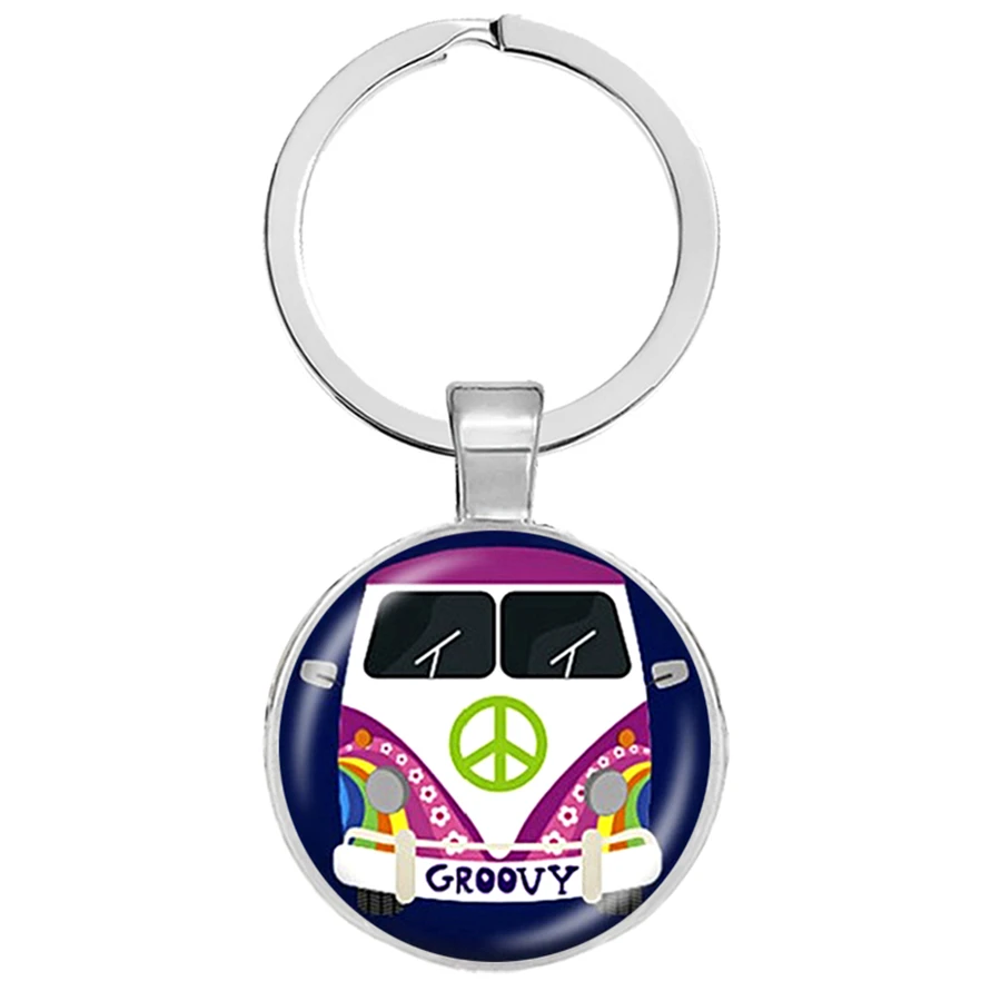 Hot Hippie Peace Sign Van Bus Keychain Fashion Men Women Purse Bag Car Pendant Key Ring Holder Jewelry Llaveros Cute | Украшения и