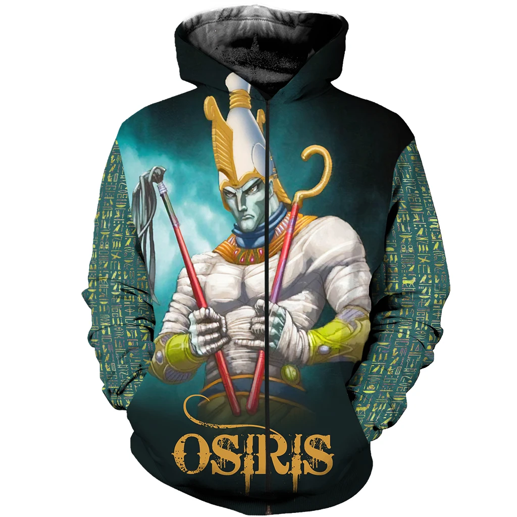 Altes Ägypten Osiris Gott 3D Volldruck Männer Herbst Hoodie Unisex Kapuzenpullover Streetwear Casual Reißverschluss Hoodies DK356 – Detail 8