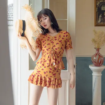 

Bathing Clothes Surfing Rash Guards For Women Suit Swimsuit Female Large Size Korea New Plus Two Piece Set Push Up Bra Print