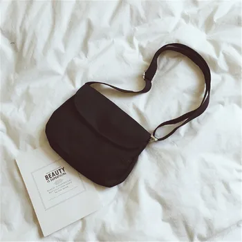 

2019 New South Korea Fashion women girl Solid Color Canvas Small Bag Literary Simple Canvas Shoulder Bag Flap Canvas Bag