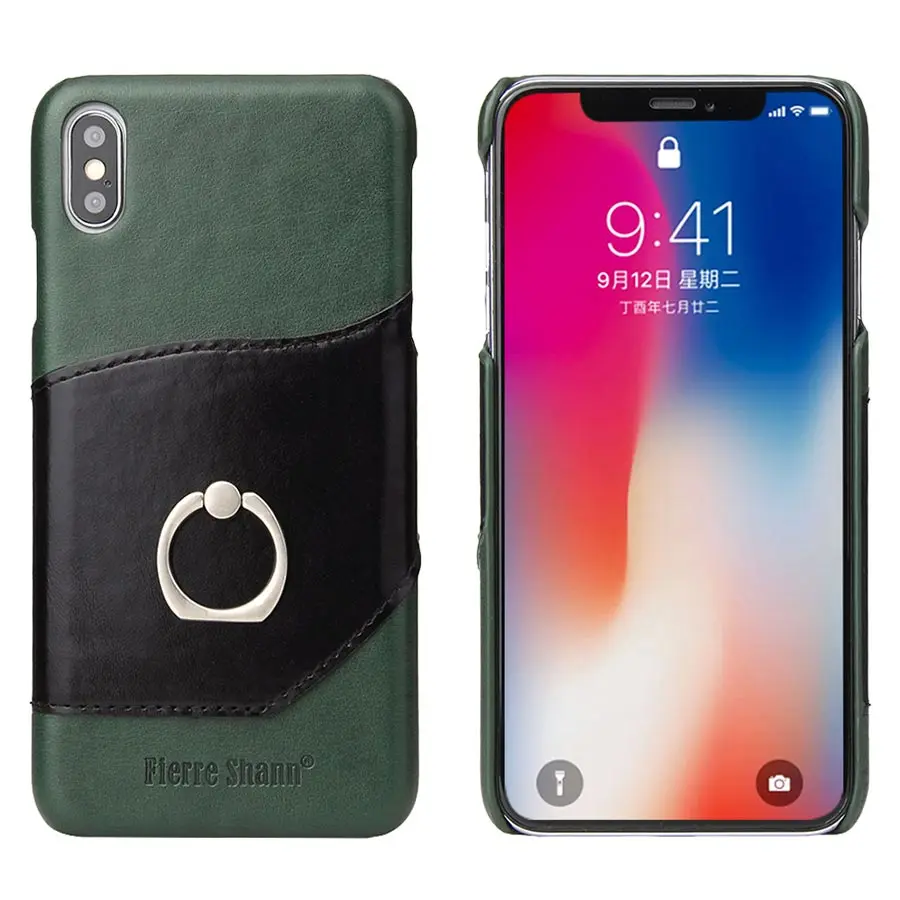 Чехол для телефона из натуральной кожи для iPhone 11 11pro Max чехол Модный чехол с кольцом для iPhone 6 7 8 plus X XR XS Max чехол - Цвет: Green with Black
