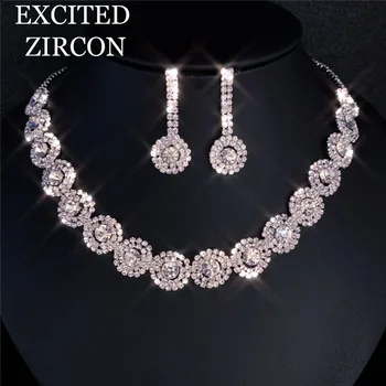 

Simple Imitation Pearl Elegant Bridal Jewelry Crystal Necklace Earrings for Girl Party Gift Rhinestone Engagement Jewelry Sets