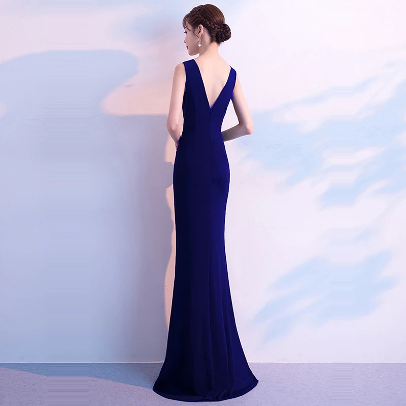 Skyyue вечернее платье без рукавов Robe De Soiree сексуальное с v-образным вырезом Сплит женское вечернее платье плиссированные вечерние платья C118-DS3