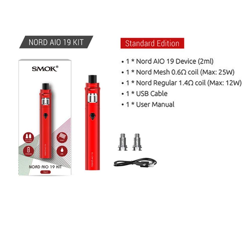 Оригинальный набор SMOK Nord AIO 19 электронная сигарета с испарителем 1300 мАч сетчатые