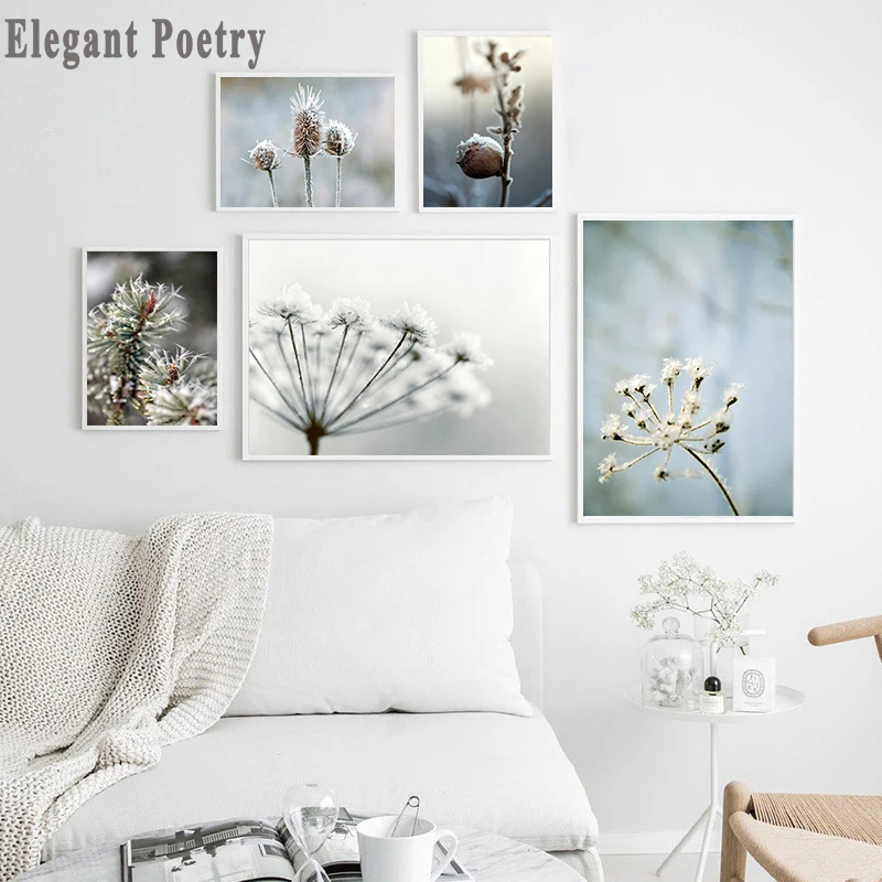 

Snowflake Plant Flower Winter Nature Landscape Picture Scandinavian Poster Nordic Style Canvas Print Painting Home Room Decor