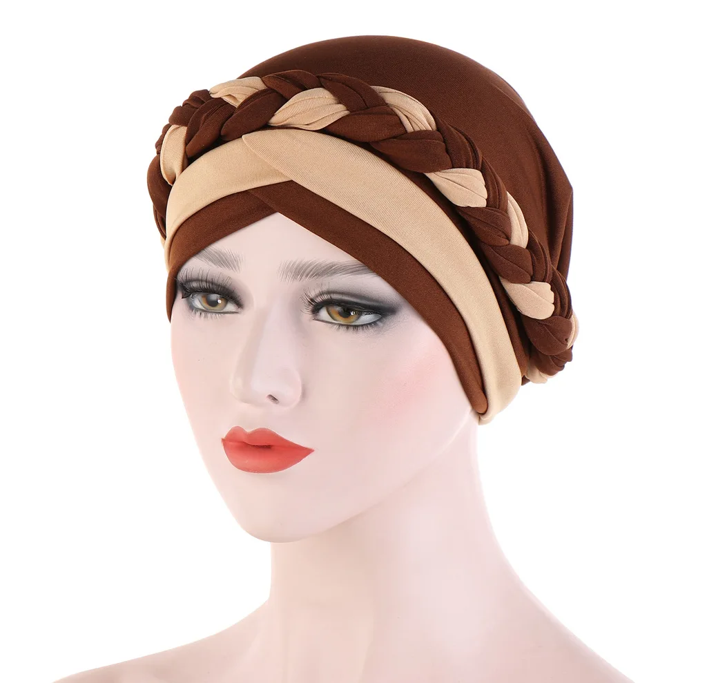 

Muslim Women Milk Silk Braid Cross Turban Hat Scarf Bonnet Chemo Beanies Cap Hijab Headwear Hair Head Wrap Hair Accessories