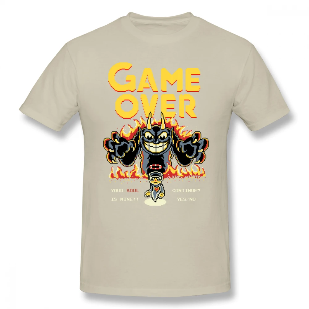 Beige One yona Cuphead футболка с надписью «Your Soul Is Mine», Пляжная футболка 6xl, футболка с забавным принтом, 100 хлопок, Мужская футболка с коротким рукавом - Цвет: Beige