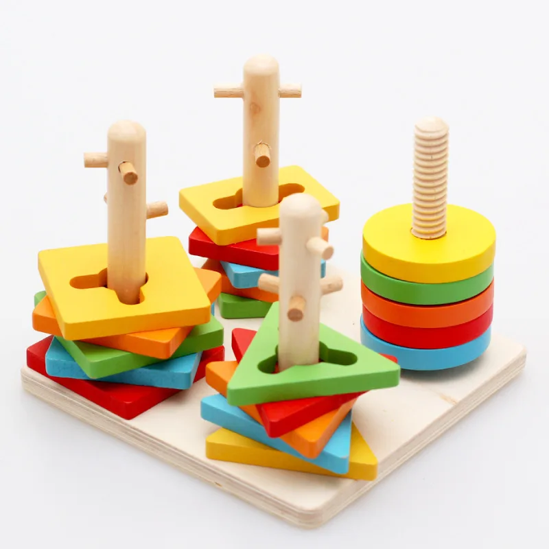 

Manufacturers Direct Selling Shape Color Cognitive Case Column Children Geometry Matching Four Column Educational Wooden Toys