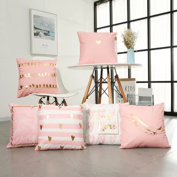 

43x43cm Pink Bronzing Pillow Cover Luxury Geometric Love Heart Cotton Pillow Case Bedroom Cushion Cover Home Office Decoration