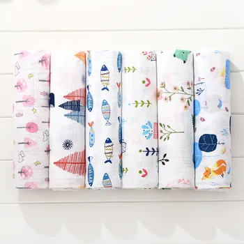 

Soft Muslin 100% Cotton Baby Swaddles Cute Cartoon Newborn Blankets Bath Gauze Infant Wrap sleepsack Stroller cover Play Mat