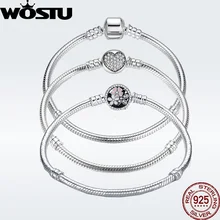 WOSTU 925 пробы, серебряный браслет и браслеты для женщин, подходят для DIY, подвески, бусины, оригинальные ювелирные изделия, подарок