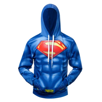 

Cosplay Style Clothes Men's Hoodie DC Superhero Blue Muscle Superman Print Hooded Sweatshirt Autumn New Pullover Jogging Female