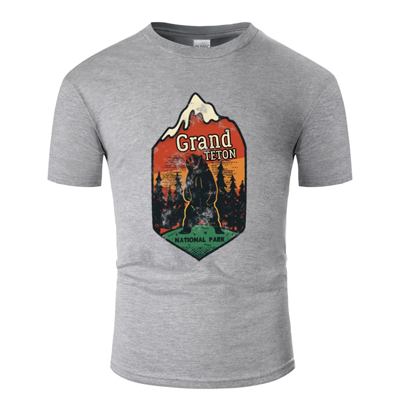 Men-Gray Новейшая супер grand teton национальный парк значок эмблема Кемпинг футболка для мужчин и женщин уникальная мужская футболка круглый воротник короткий рукав - Цвет: Men-Gray