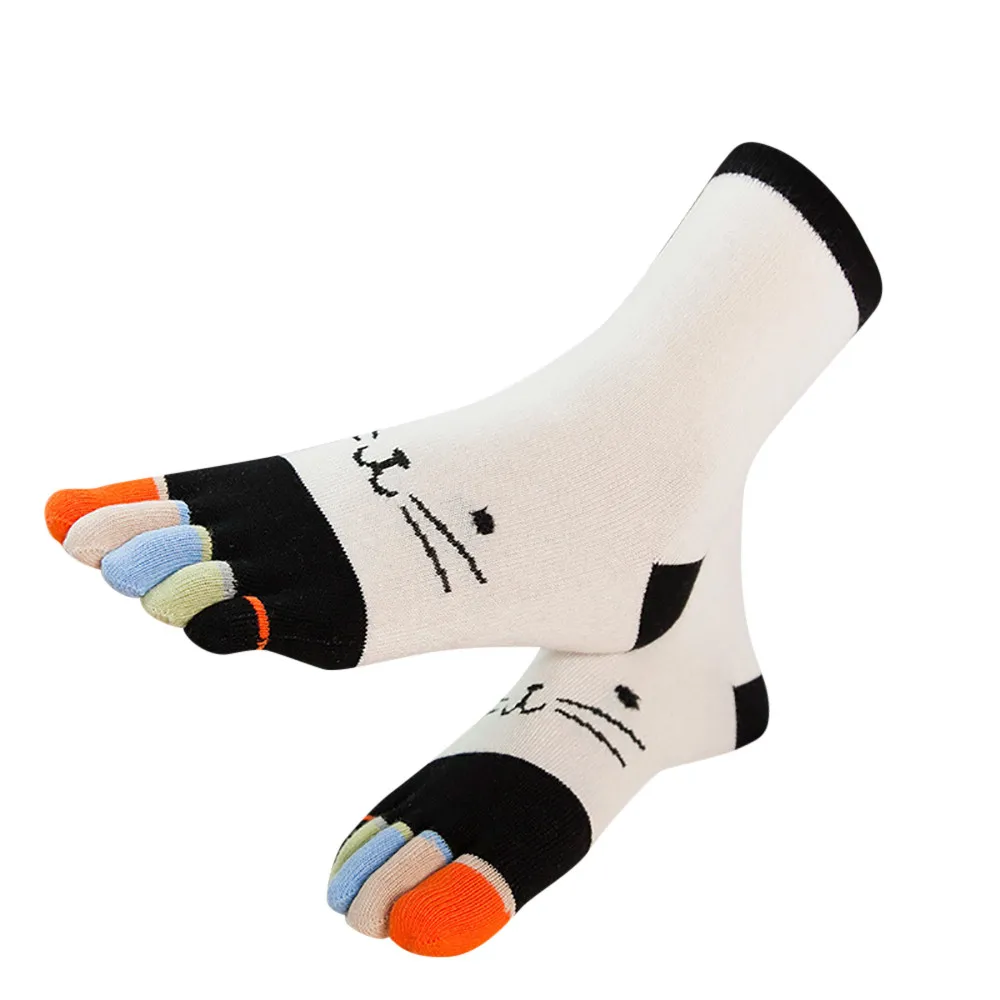 Женские цветные забавные носки, зимние сохраняющие тепло носки в стиле пэчворк с рисунком кота, хлопковые носки с пятью пальцами, Skarpetki Damskie
