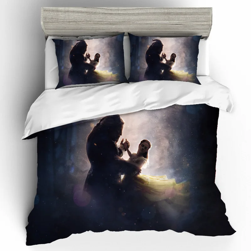 King size 3D печать постельных принадлежностей s красота и чудовище Комплект постельного белья пододеяльник простыни наволочки постельное белье домашний текстиль
