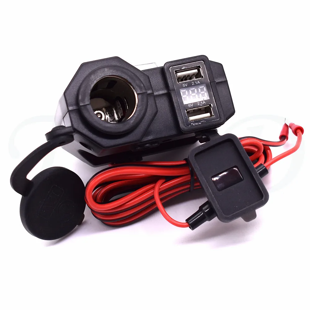 

Motorcycle Dual USB Charger with Cigarette Lighter Socket LED Voltmeter waterproof for Victory Benenlli Indian Triumph Aprilia