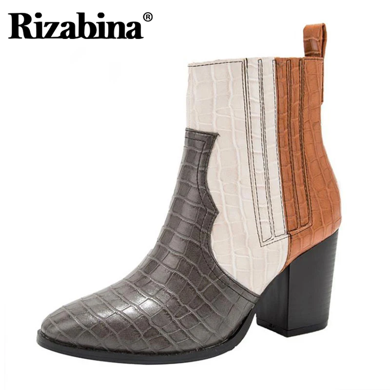 RIZABINA/размеры 36-43 Женские ботильоны Зимняя обувь смешанных цветов на толстом