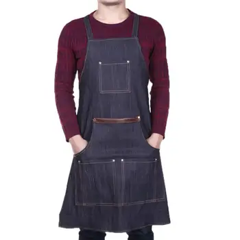 

Unisex Pocket Denim Hairdressing Apron Barber Salon Hair Cutting Cape Cloth Work Apron Cafe Kitchen Cooking Bibs