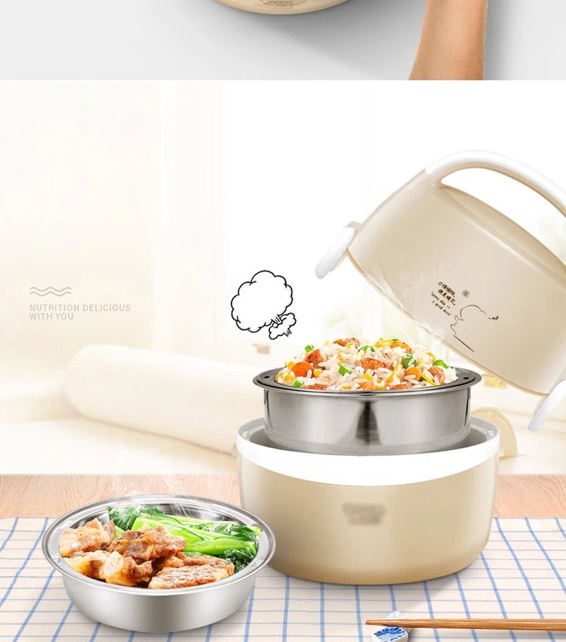Electric lunch box double stainless steel liner heating lunch box hot rice plug in electric heating lunch box steaming rice16