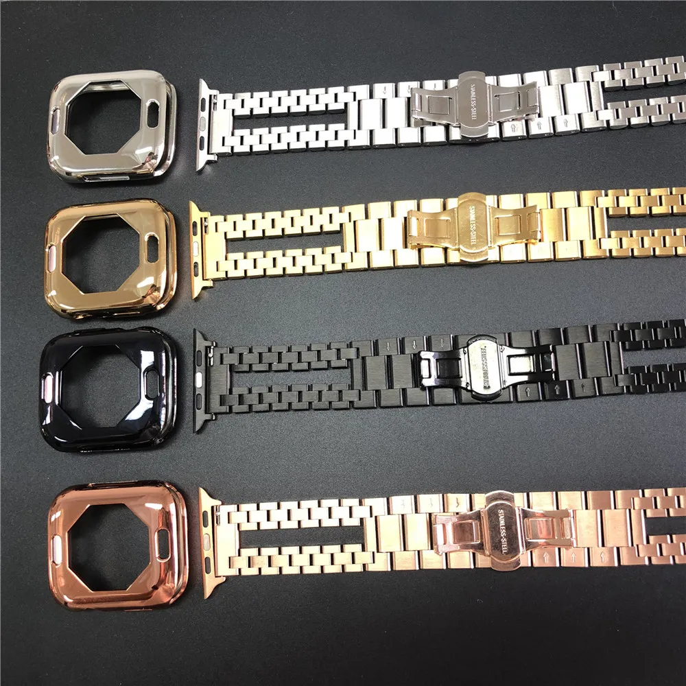 Ремешок из нержавеющей стали с двойной цепочкой для Apple Watch Band Series 6/SE/5/4/3/2 + чехол