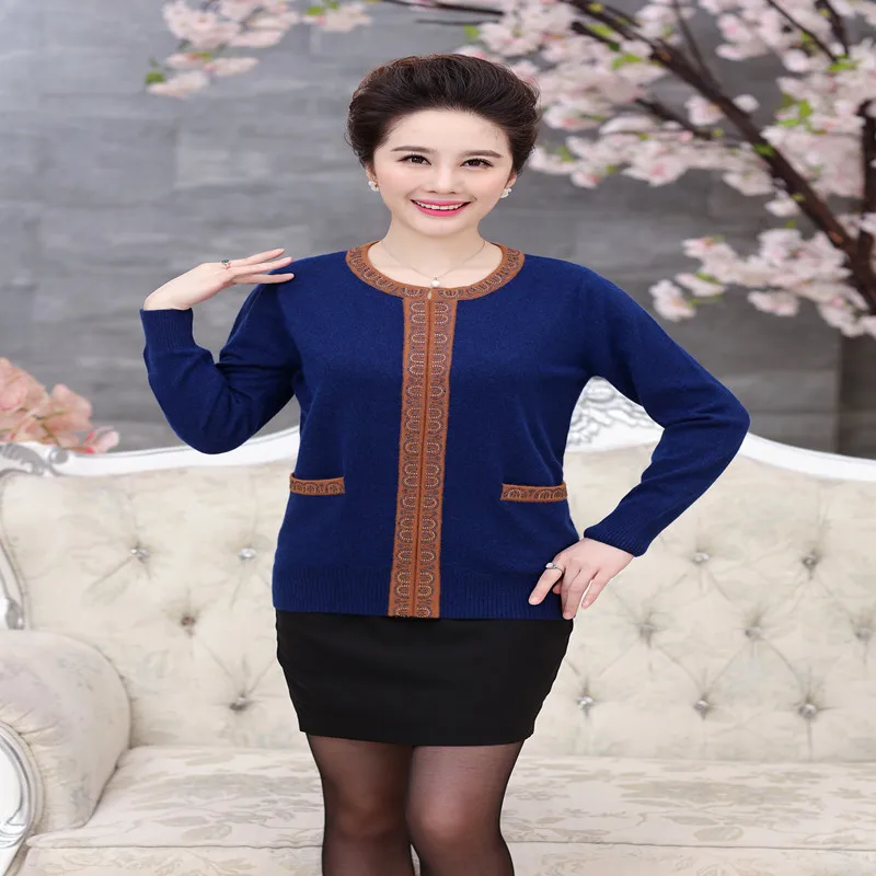 

Autumn And Winter Middle-aged Middle-aged Women Dress Women's Low round Neck False Cardigan Loose And Plus-sized Knitted Sweater