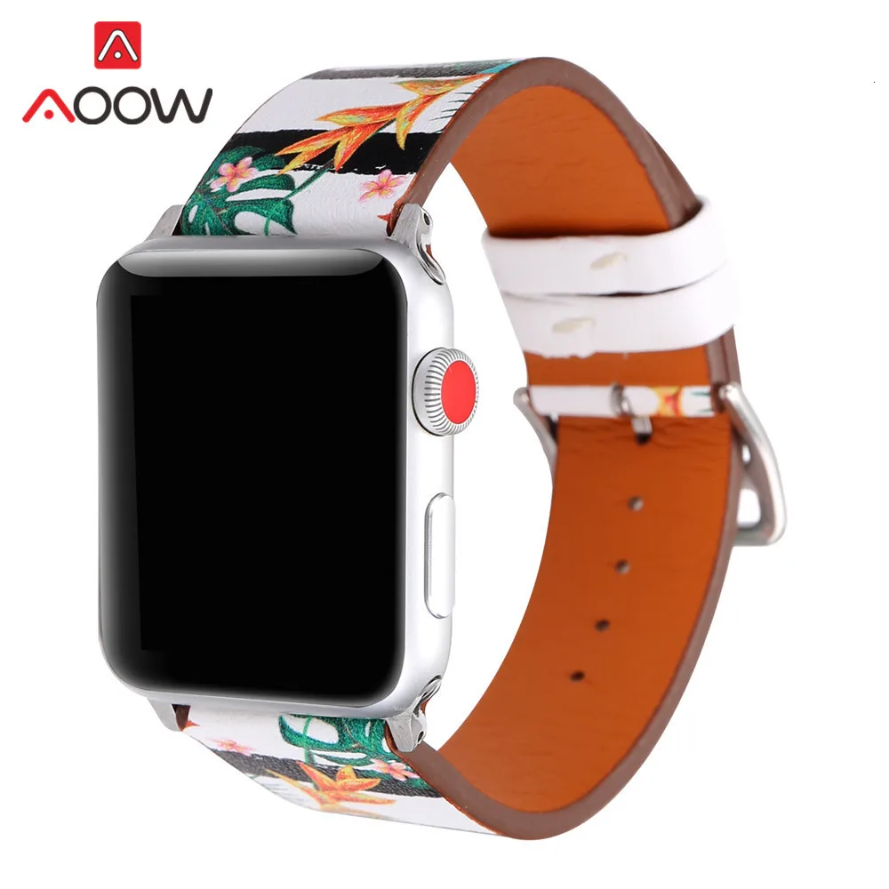 Кожаный ремешок для Apple Watch 38 мм 42 цветочных растений печати для женщин мужчин запасной браслет ремешок Ремешок для iwatch 1 2 3 4