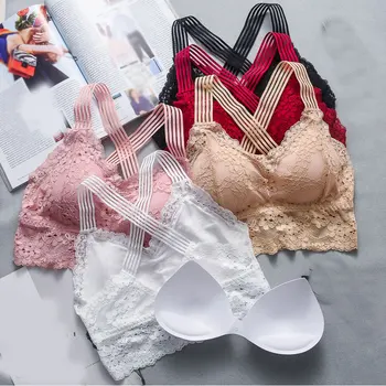 

Lace Bras Backless Tube Tops Unederwear Padded Bralette Tank Tops Embroidery Floral Camisoles Fitness Bras Crop Top Brassiere