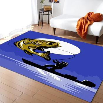 

Largemouth Bass Fisherman Fishing Rod Carpet Bedroom Room Bedside Blanket Rug for Living Room Cloakroom Carpet Bedroom Decor