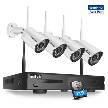 

Zclever Wireless Wifi 1080P Home Security Camera System H.265+ 4CH NVR with 4PCS 2.0MP HD CCTV Cameras Video Surveillance Kit