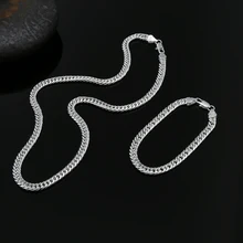  Hot new fine 925 sterling Silver 6MM geometric chain man bracelets neckalces for women fashion Party wedding jewelry sets gifts 