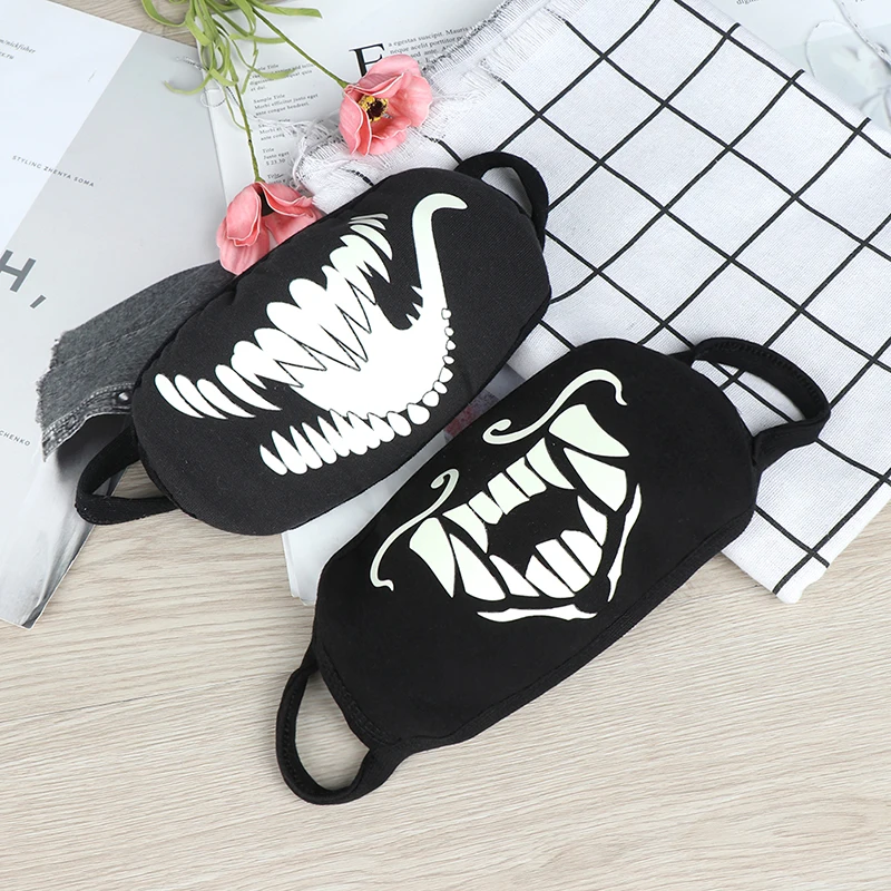 1PC Luminous Face Mouth Mask Noctilucent Anime Tooth Anti-dust Pollution Masks Cotton Fabric 3 Styles