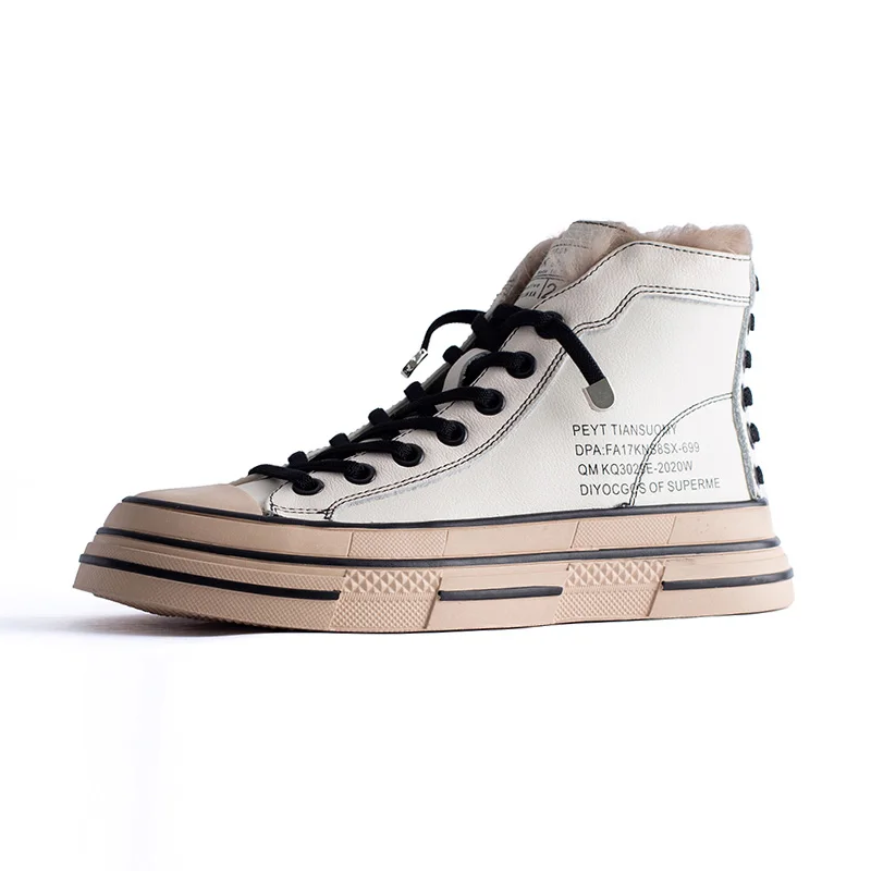 Beige Buonoscarpe/Новинка года; модная обувь из вулканизированной кожи; обувь из воловьей кожи на толстой подошве с плюшевой подкладкой; теплые высокие женские кроссовки в стиле панк - Цвет: Beige