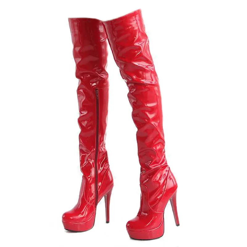 Women High Heels Tall Boots Sexy Patent Platform High Heeled Over The Knee Boots For Women Ladies Pole Dancing Boots Size 34-43 - Цвет: Красный