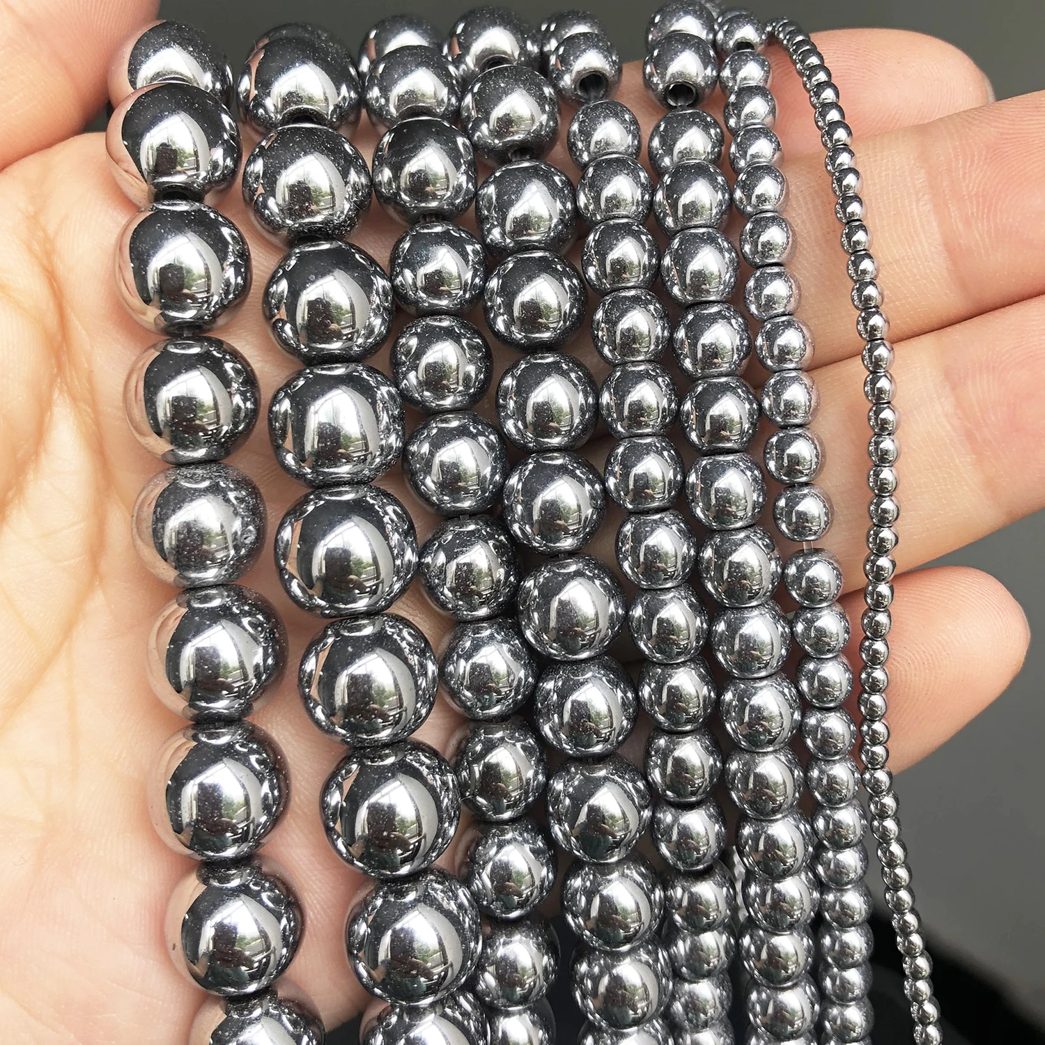 Silver Hematite Stone Round Beads for DIY Jewelry Crafting - 15'' Strand