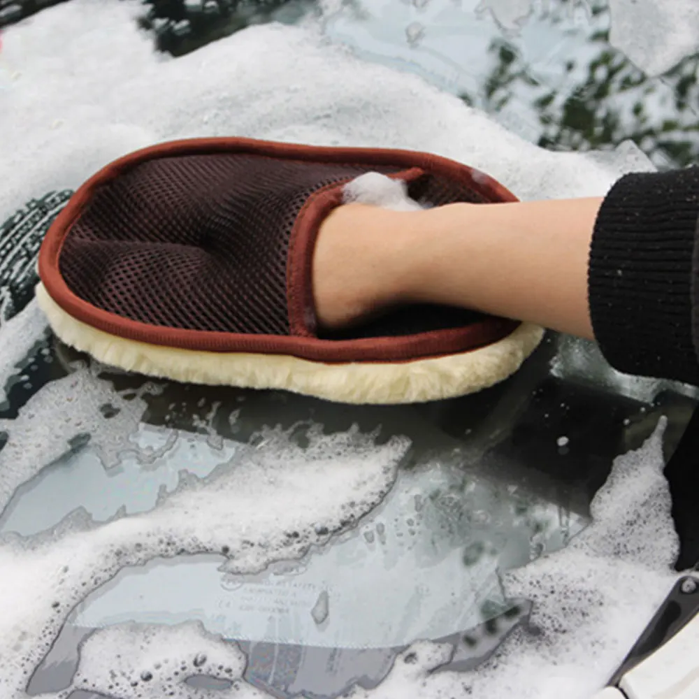 HOt Wool Car Wash Gloves Car-Wiping Waxing Clean Polished Automobile Articles Fluffy Bear Paw Beige Cleaning Tool | Автомобили и