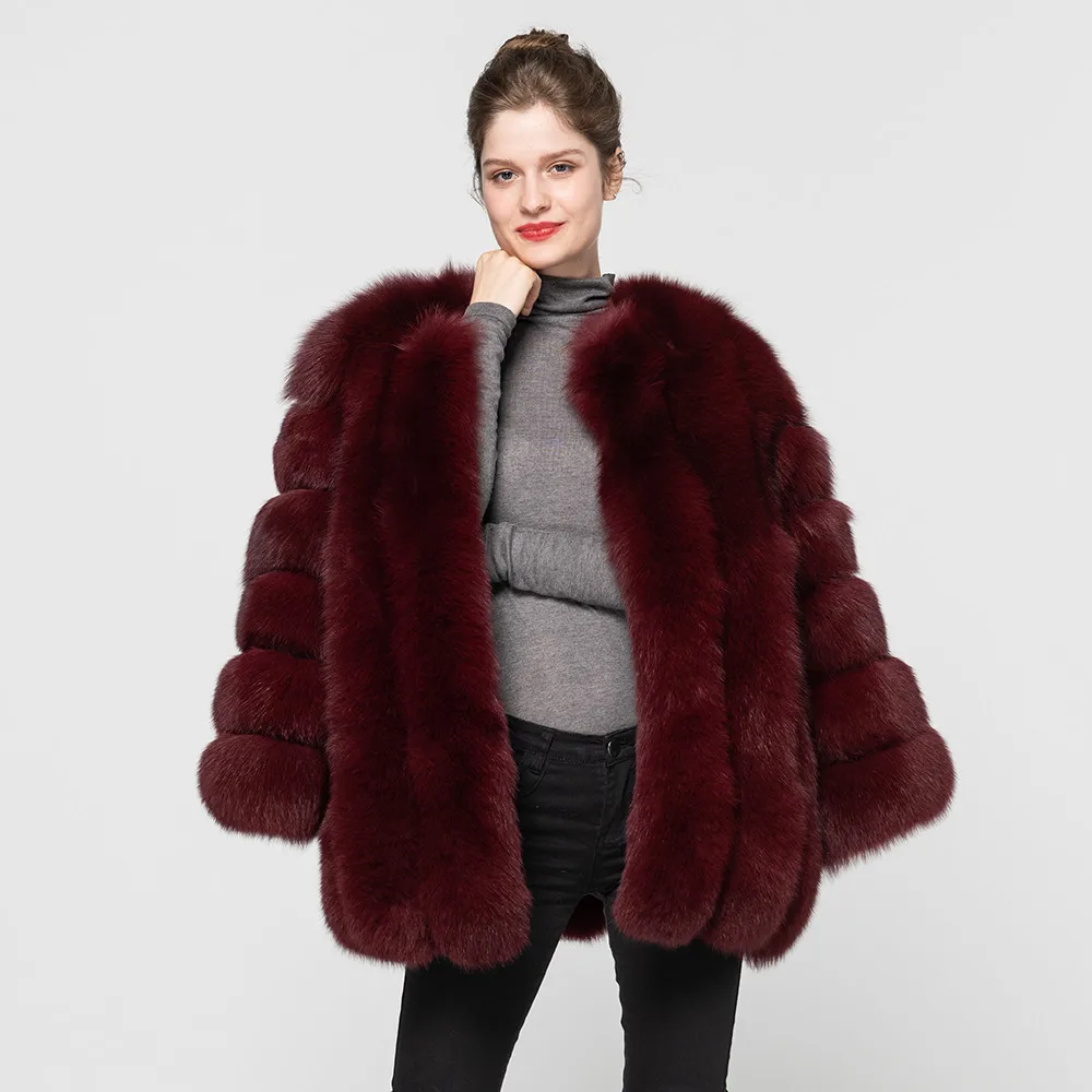 Wine Red Новая женская шуба из натурального Лисьего меха подлинный натуральных мех куртка модный Вертикальный стиль женская меховая верхняя одежда высокого качества S7158B - Цвет: Wine Red