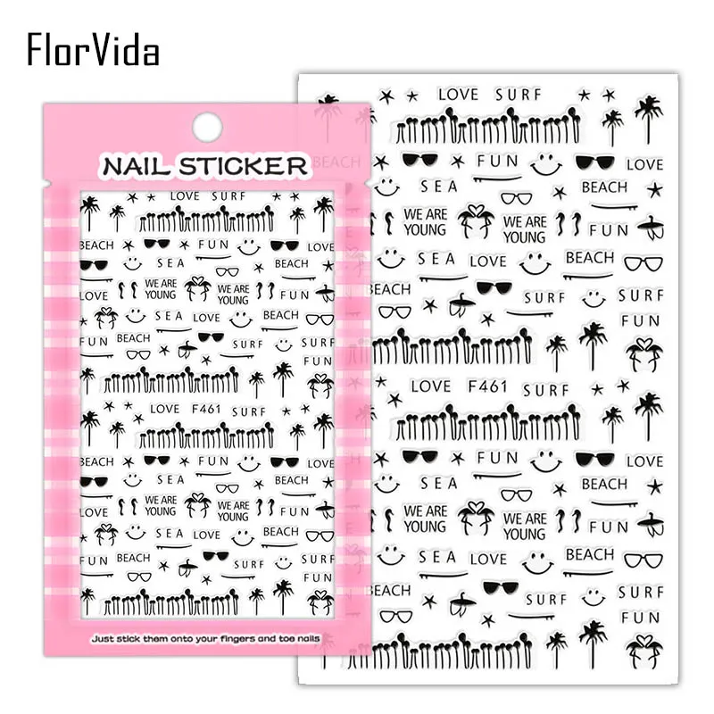 FlorVida F214-220 3D слайдер для ногтей золотые черные наклейки Переводные картинки с бабочками клейкий дизайн для маникюра Советы украшения для ногтей