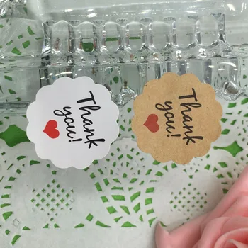 

500pcs/lot 3*3cm Paper thank you heart Circular Cursive writing design Sticker Labels Seals Gift stickers for Wedding Labels