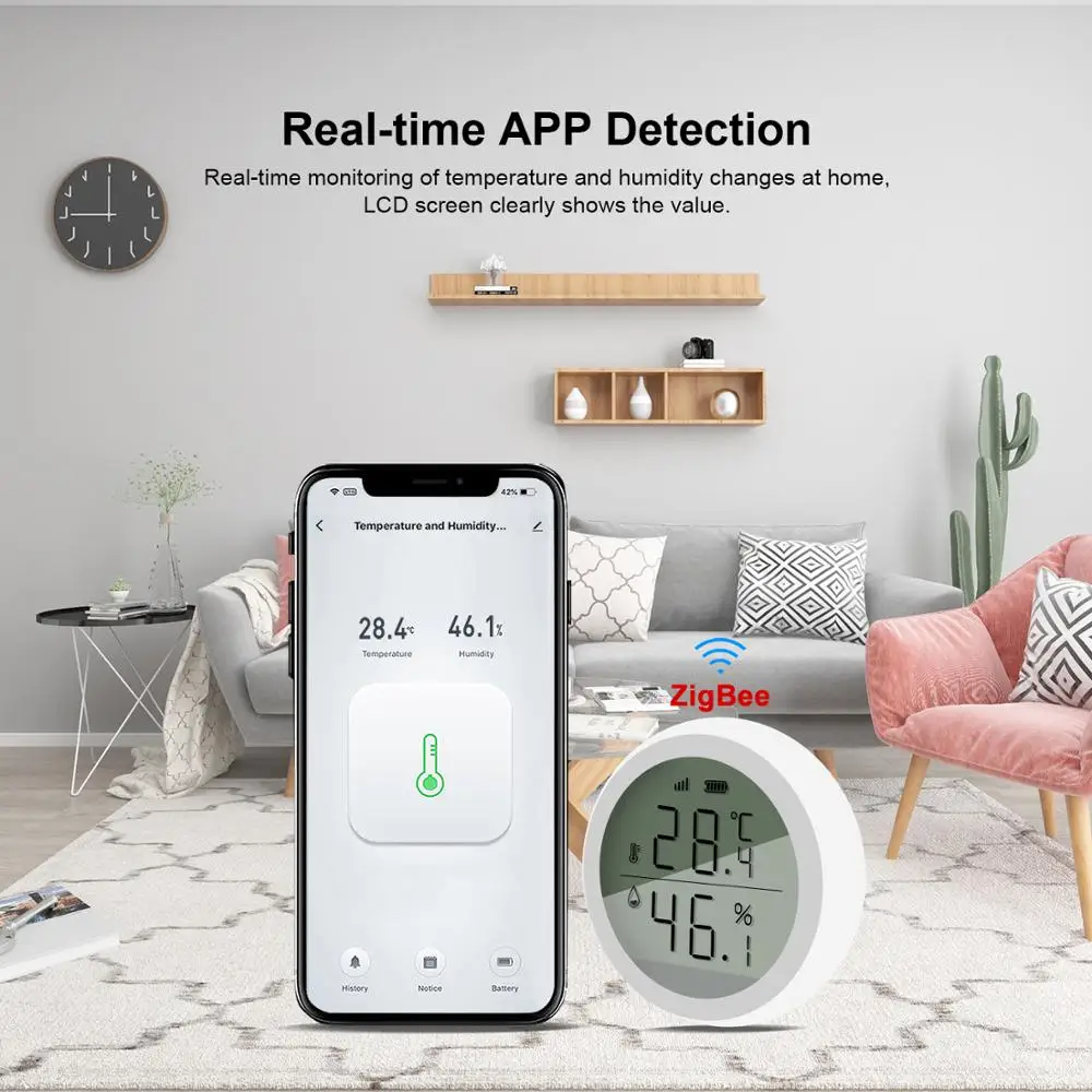 Tuya Smart ZigBee Thermometer Home Indoor Temperature And Humidity Sensor with LCD Display APP Voice Control Alexa Google Home zigbee temperature humidity sensor