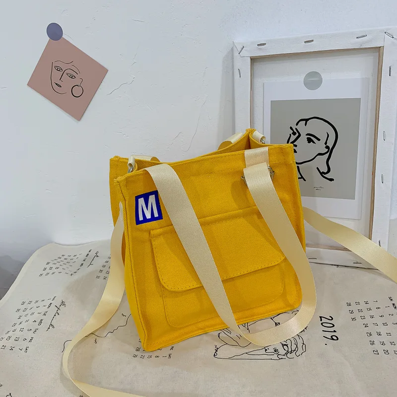 

ins Korean canvas bag female bag 2020 new wide shoulder strap shoulder bag small bag wild simple messenger bag