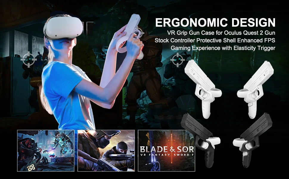 For Meta Oculus Quest 2 Gun Stock VR Controllers Enhanced FPS Gaming Shooting Experience Game Gun For Meta Quest 2 Accessories