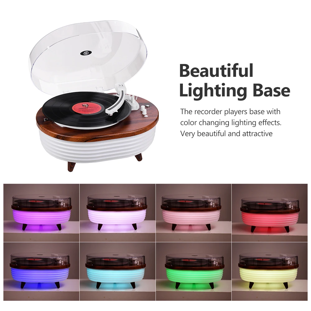 Record Player 2-speed(33/45 RPM) BT Turntable Built-in Stereo Speaker with Volume Control RCA Output for 7/10/12 Inch Vinyl