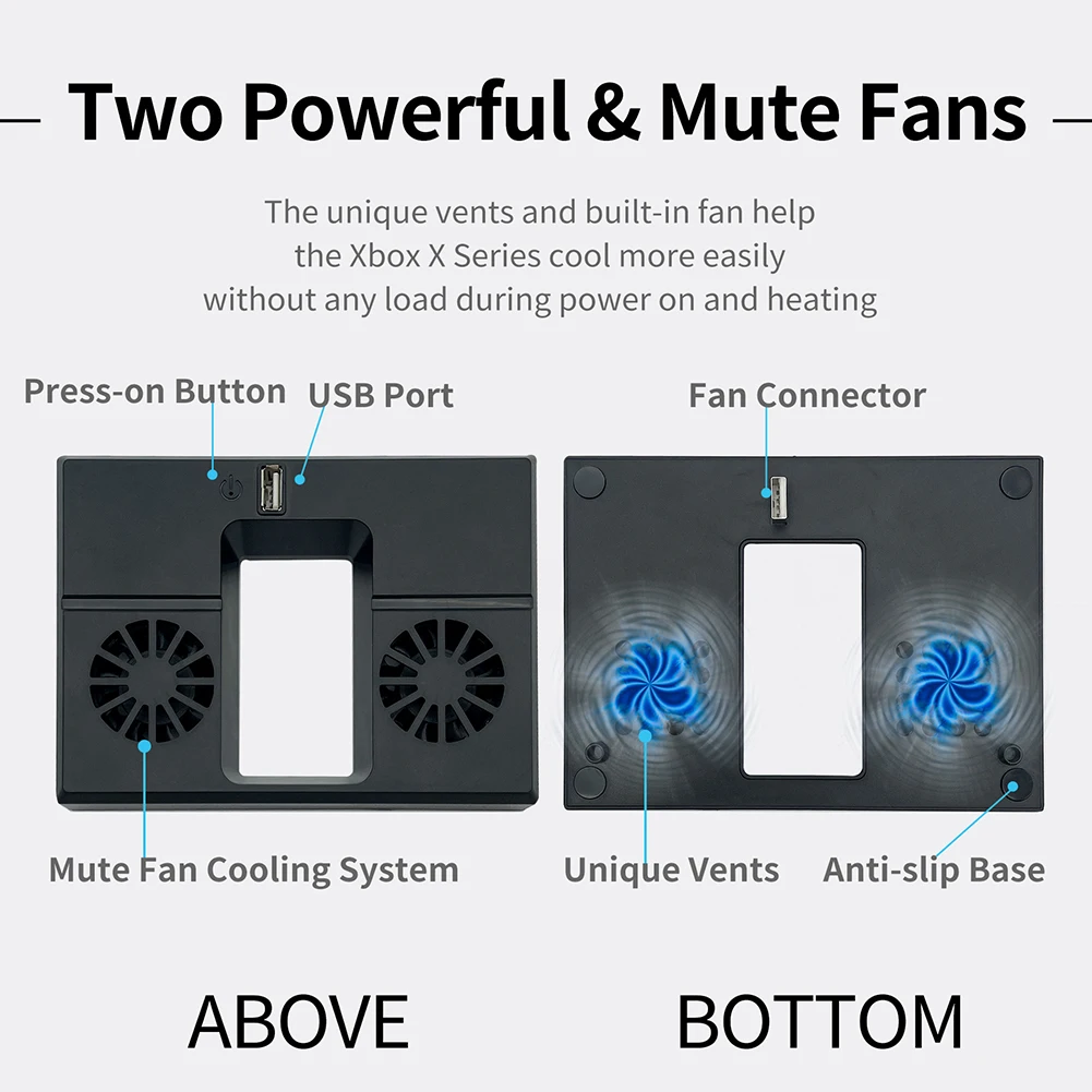 Gaming Cooling Fan USB Powered RGB for XBOX Series X Host Side Mount Vertical Cooler Radiator Heat Sink Accessories